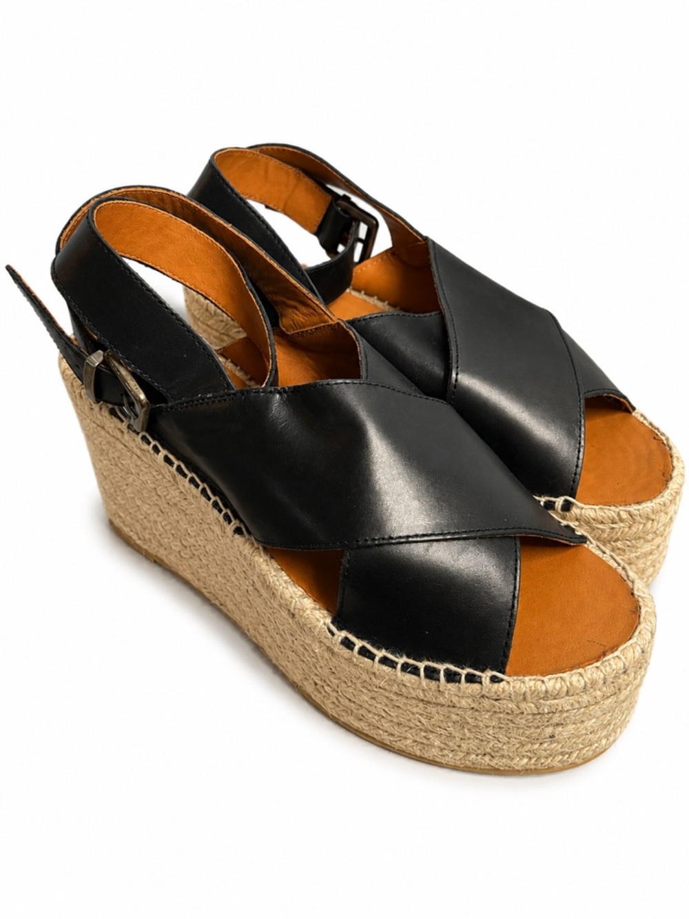 Alohas Black Leather Espadrille Platform Wedge Sandals Size 41 Womens 10 NIB